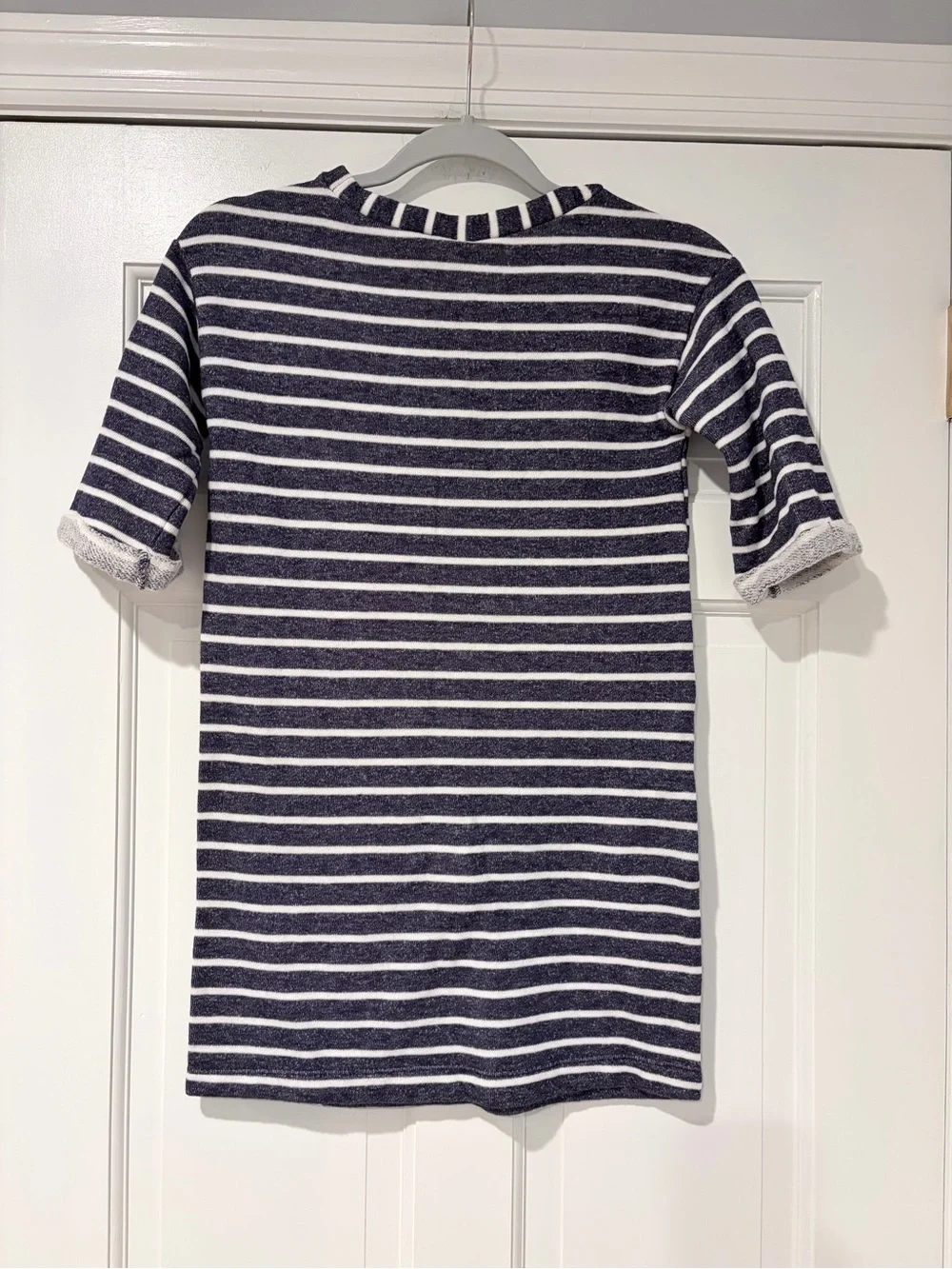 Gymboree Navy and White Striped Short Sleeve Tee with Pink Patch Accents